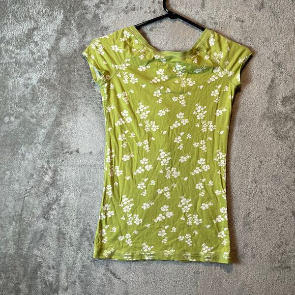 Y2K‎ Hollister Baby Tee Green Floral Button-Up Cap Sleeve Top Size Small - Picture 3 of 6